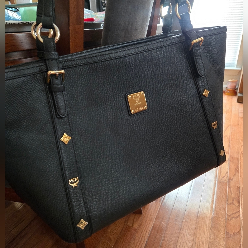 MCM Authentic Black Tote with Gold Accents